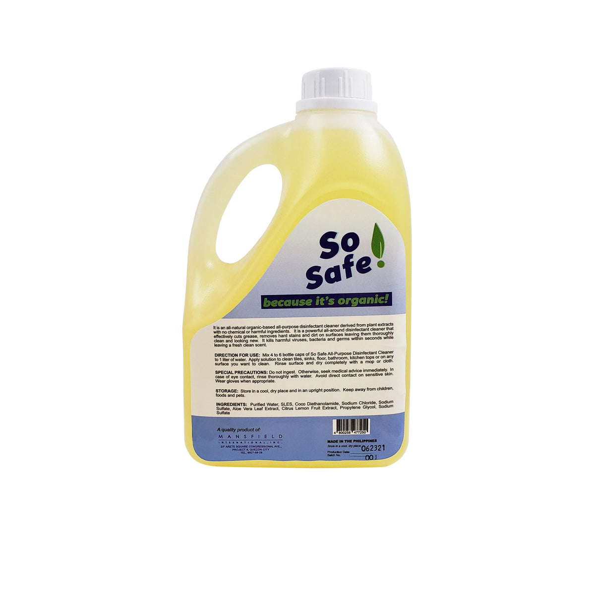 SO SAFE All Natural MultiPurpose Disinfectant Cleaner 1L The Organic Lab